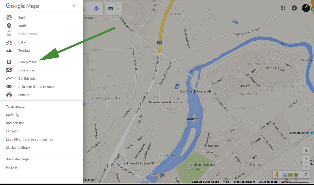 Dina platser på Google Maps