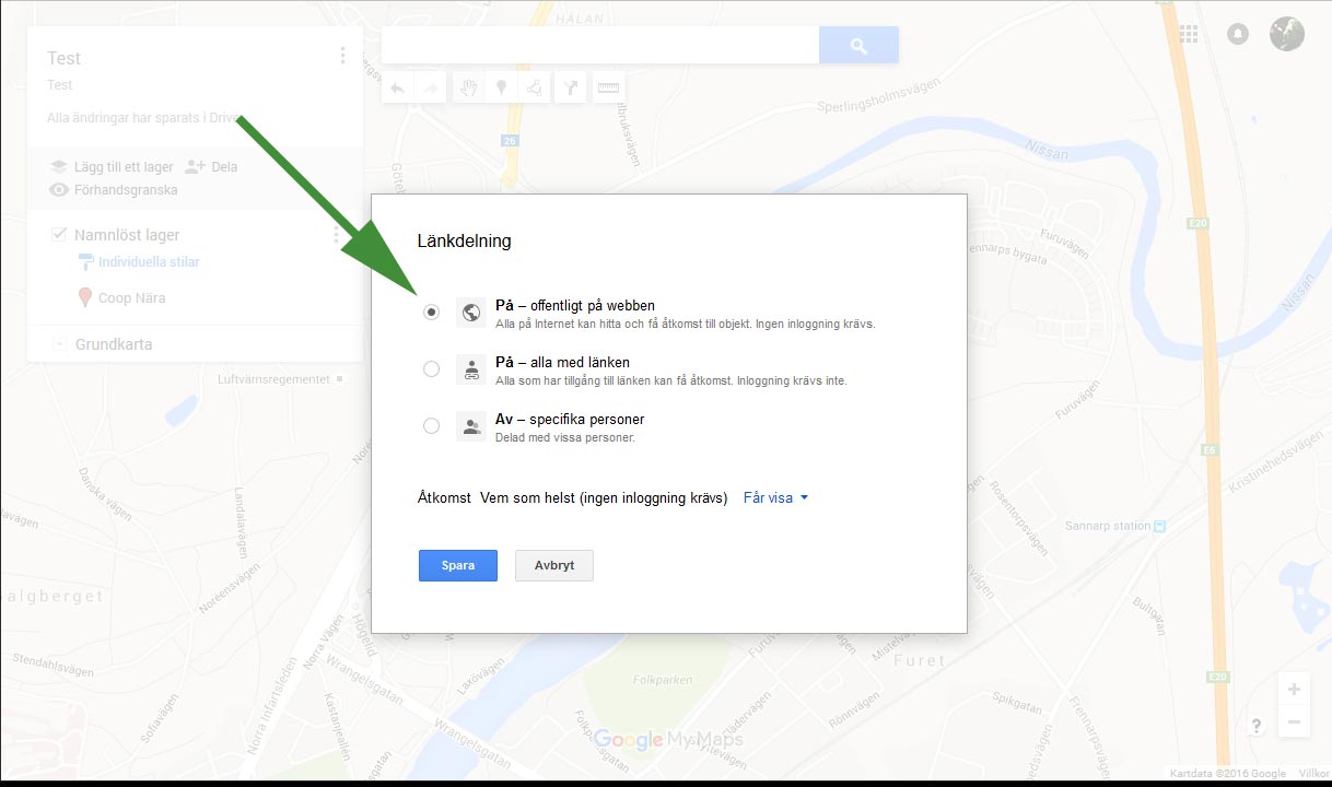 Länkdelning Google maps